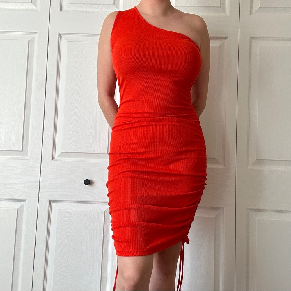 Bright Orange Ribbed adjustable SHEIN dress